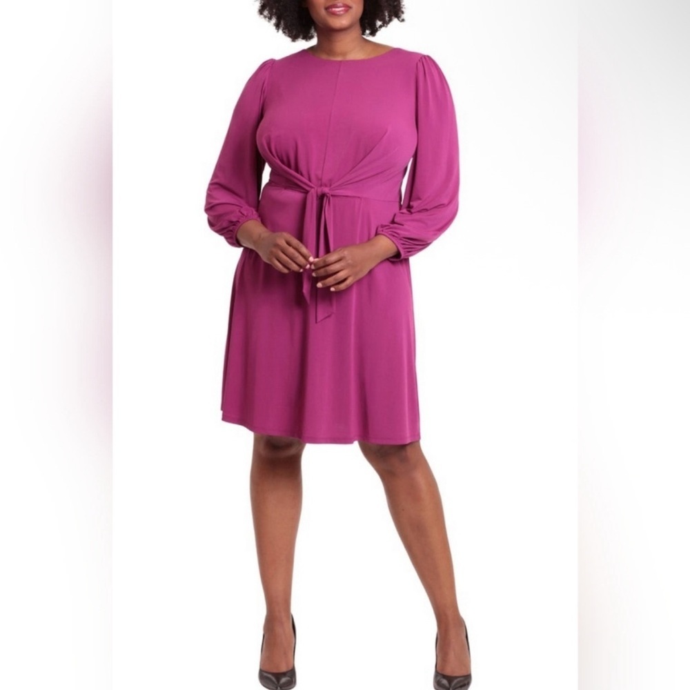 LONDON TIMES Long Sleeve Front Tie Short Day Dress 1x Preloved
